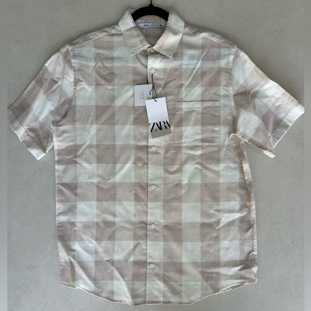 Zara Men's Light pink linen Shirt